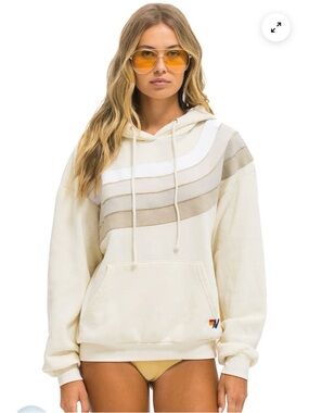 Aviator Nation Wave Stripe 4 Pullover Hoodie Relaxed in Vintage White